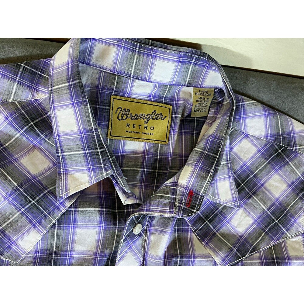 Wrangler Retro Men’s L Western Short Sleeve Button Up Plaid Shirt Pockets